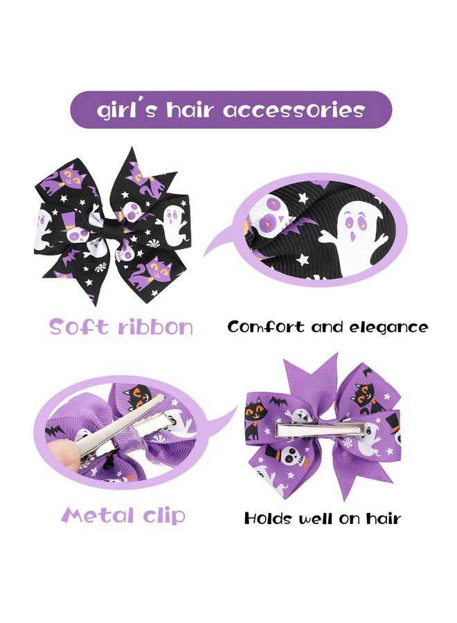 Sibba 6 Pieces Bow Hair Pins Halloween Hair Bows Clip Pumpkin Bat Pattern Boutique Clip Barrette Accessories For Girls - Image 5