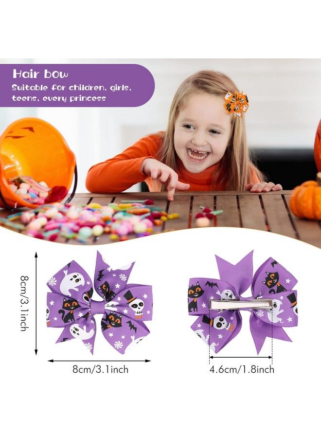 Sibba 6 Pieces Bow Hair Pins Halloween Hair Bows Clip Pumpkin Bat Pattern Boutique Clip Barrette Accessories For Girls - Image 3