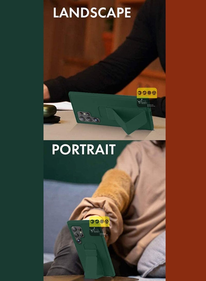 Wtech Hand Grip and Multi Stand Magnetic Car Mount Kickstand Case Finger Strap Cover For Samsung Galaxy S23 Ultra Dark Green - Image 4