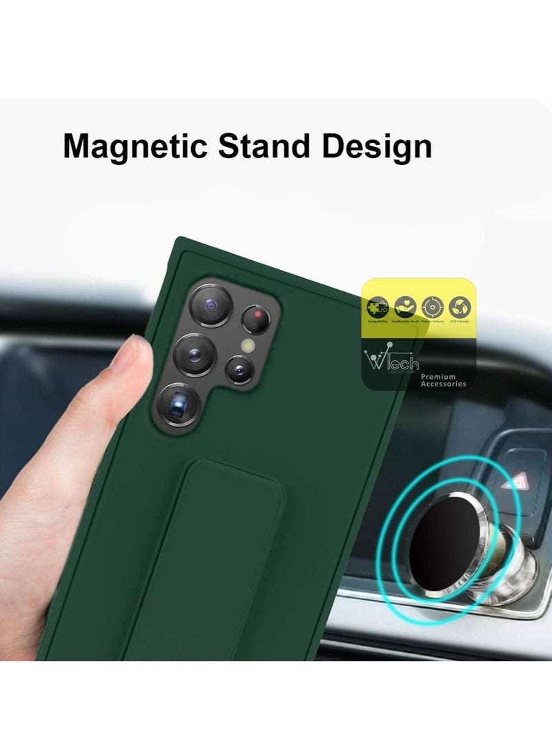 Wtech Hand Grip and Multi Stand Magnetic Car Mount Kickstand Case Finger Strap Cover For Samsung Galaxy S23 Ultra Dark Green - Image 3