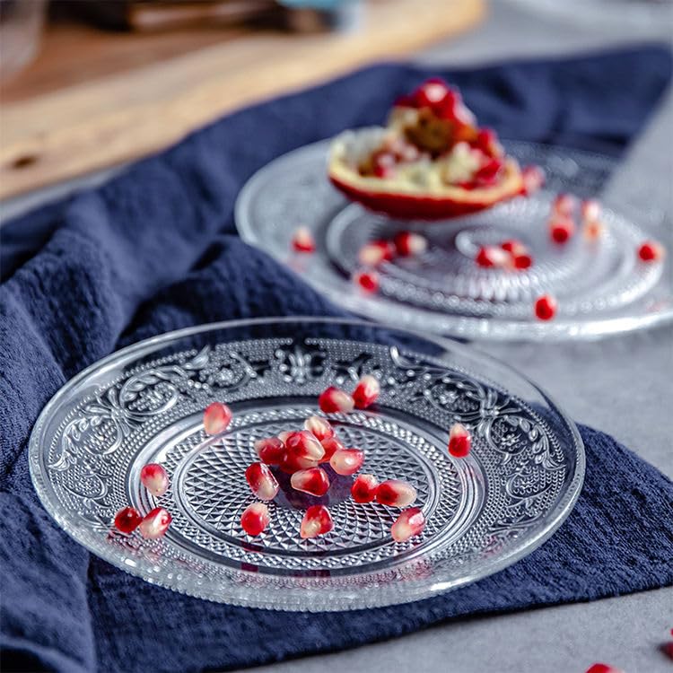 bellemax Plate Set of 4 pcs Bead Rim Decorative 6 inch Crystal Clear Glass Plate Dry Fruits Sweets Chocolate Snack Plate for DiningCatering Event Dinner PartiesWedding Dinner Plate BX09 - Image 1