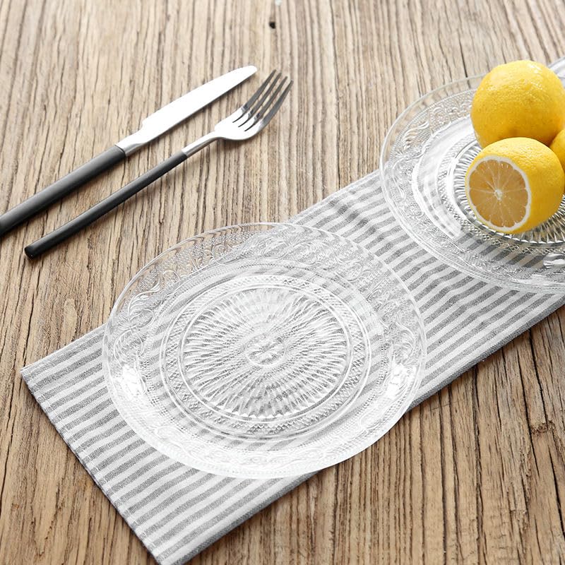 bellemax Plate Set of 4 pcs Bead Rim Decorative 6 inch Crystal Clear Glass Plate Dry Fruits Sweets Chocolate Snack Plate for DiningCatering Event Dinner PartiesWedding Dinner Plate BX09 - Image 5
