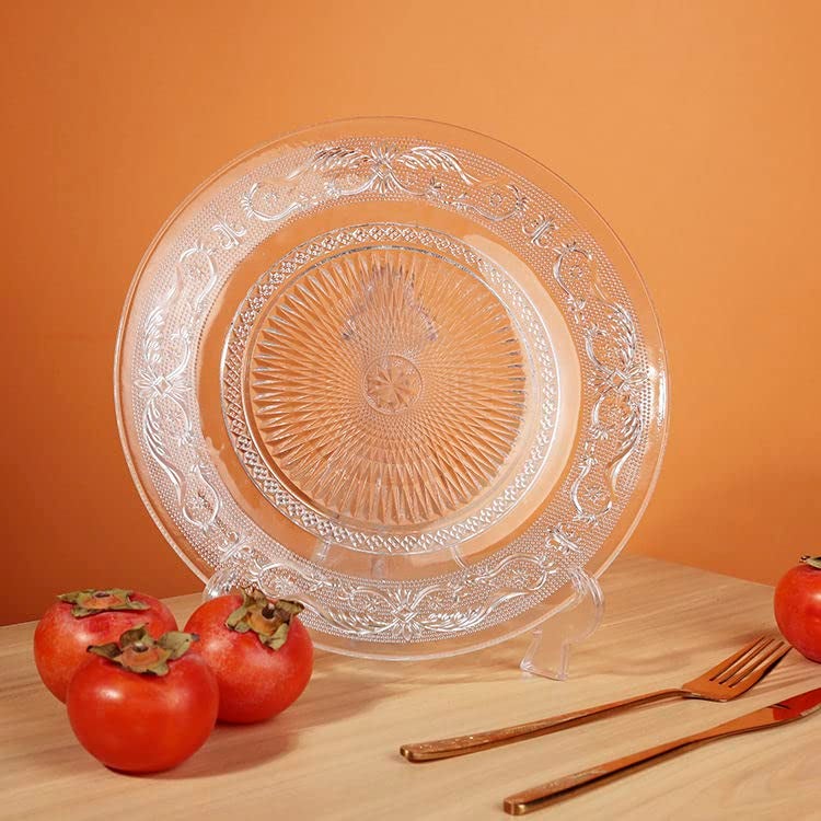 bellemax Plate Set of 4 pcs Bead Rim Decorative 6 inch Crystal Clear Glass Plate Dry Fruits Sweets Chocolate Snack Plate for DiningCatering Event Dinner PartiesWedding Dinner Plate BX09 - Image 2