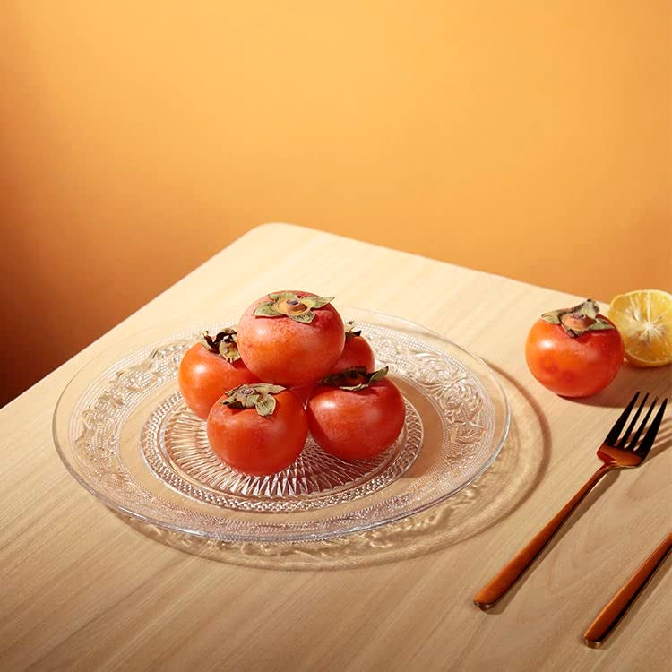 bellemax Plate Set of 4 pcs Bead Rim Decorative 6 inch Crystal Clear Glass Plate Dry Fruits Sweets Chocolate Snack Plate for DiningCatering Event Dinner PartiesWedding Dinner Plate BX09 - Image 4
