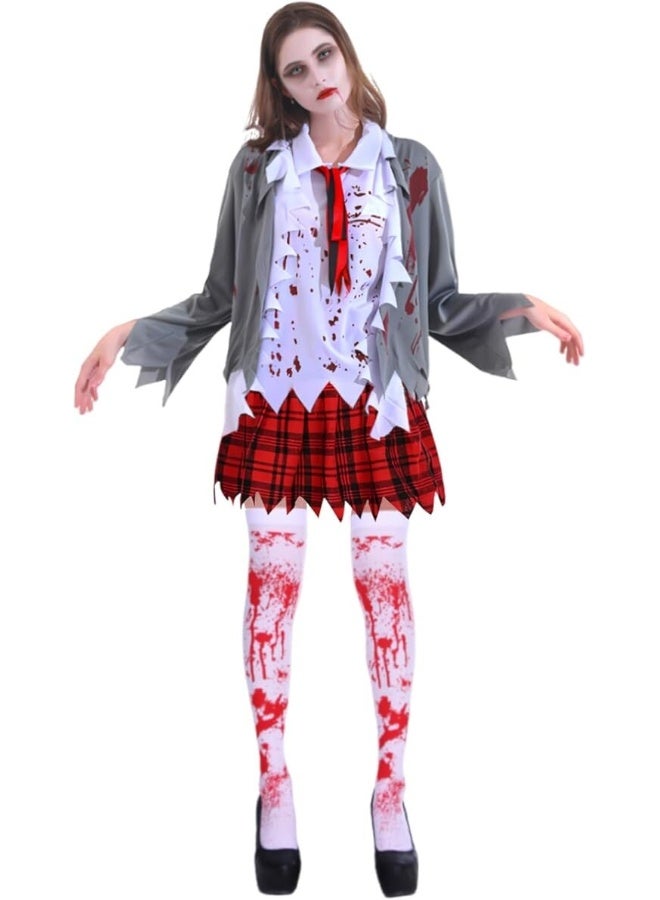 Toyland Zombie Schoolgirl Costume, Zombie Costume Halloween Women's with Skirt, Jacket, Tie, Blood Socks, Halloween Costume Bloody Schoolgirl - Image 1