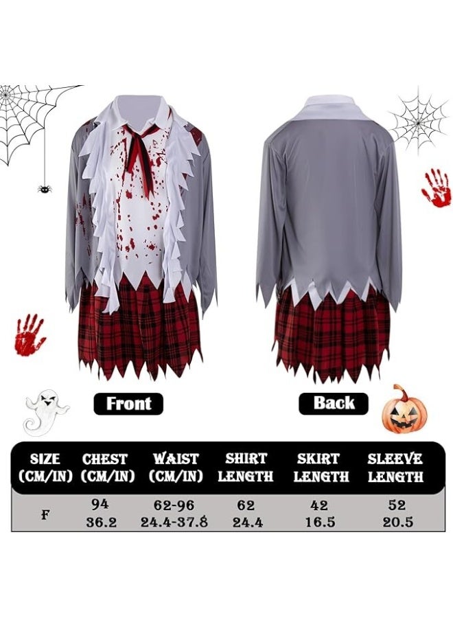 Toyland Zombie Schoolgirl Costume, Zombie Costume Halloween Women's with Skirt, Jacket, Tie, Blood Socks, Halloween Costume Bloody Schoolgirl - Image 2