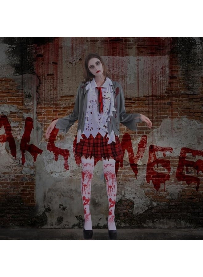 Toyland Zombie Schoolgirl Costume, Zombie Costume Halloween Women's with Skirt, Jacket, Tie, Blood Socks, Halloween Costume Bloody Schoolgirl - Image 4