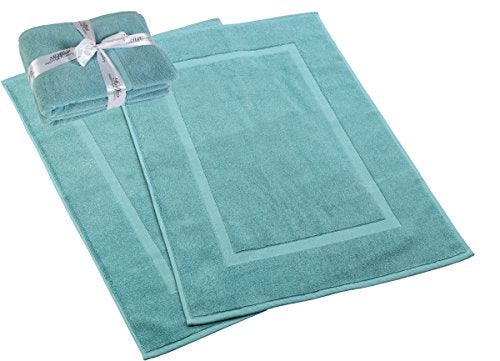 HILLFAIR 900 GSM-Hotel-Spa Tub-Shower Bath Floor Towels - (2 Pack, Sea Green, 21 Inch by 34 Inch) - 100% Cotton Floor Towels Machine Washable Cotton Terry Bath mat Rugs - 2 Piece Towel Set - Image 1