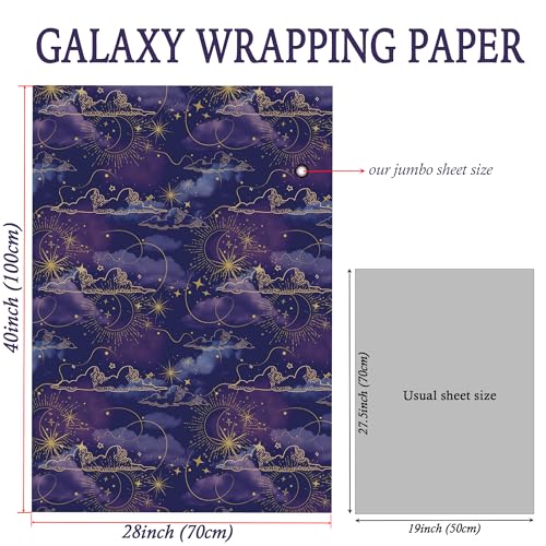 SaringSwoon Galaxy Wrapping Paper - Midnight Purple Gift Wrap With Celestial Star Moon and Cloud for Birthday, Baby Shower, Eid, Graduation, Father's Day, Christmas - 28x40 Inches, 4 Folded Sheets - Image 5