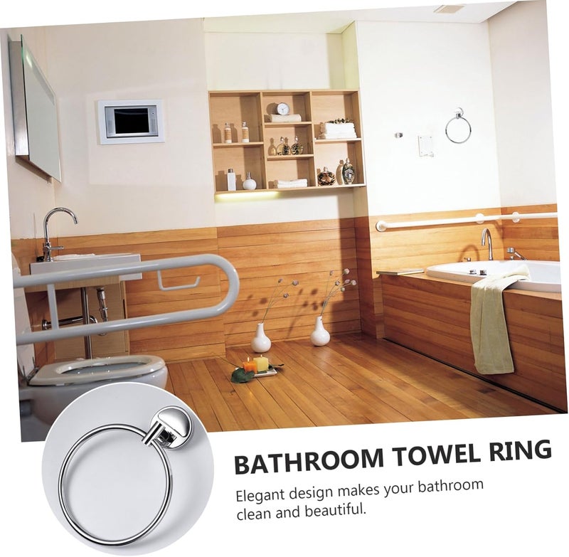 POPETPOP Bathroom Towel Racks Stainless Steel Towel Ring Wall Hanging Rack Chrome Finish Easy to Use - Image 4