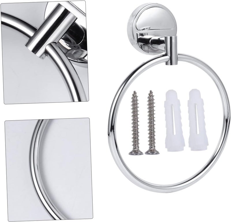 POPETPOP Bathroom Towel Racks Stainless Steel Towel Ring Wall Hanging Rack Chrome Finish Easy to Use - Image 5