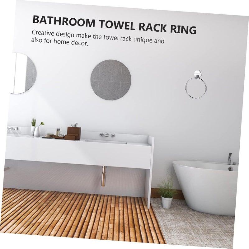 POPETPOP Bathroom Towel Racks Stainless Steel Towel Ring Wall Hanging Rack Chrome Finish Easy to Use - Image 2