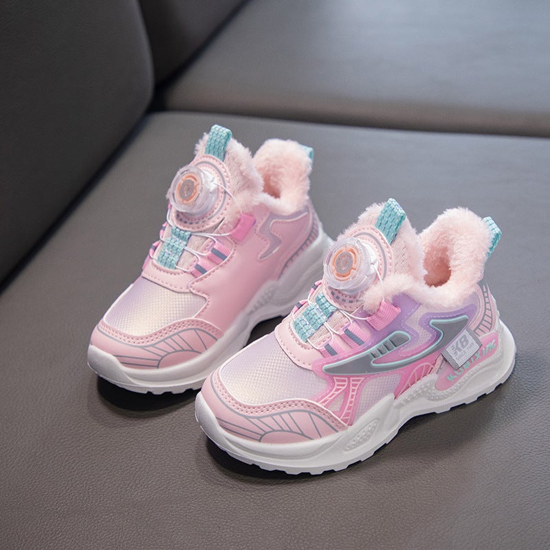 Children'S Velvet Sneakers 2023 Boys' Button Shoes Dad Shoes Girls' Warm Cotton Shoes - Image 1