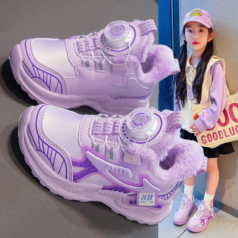 Children'S Velvet Sneakers 2023 Boys' Button Shoes Dad Shoes Girls' Warm Cotton Shoes - Image 4