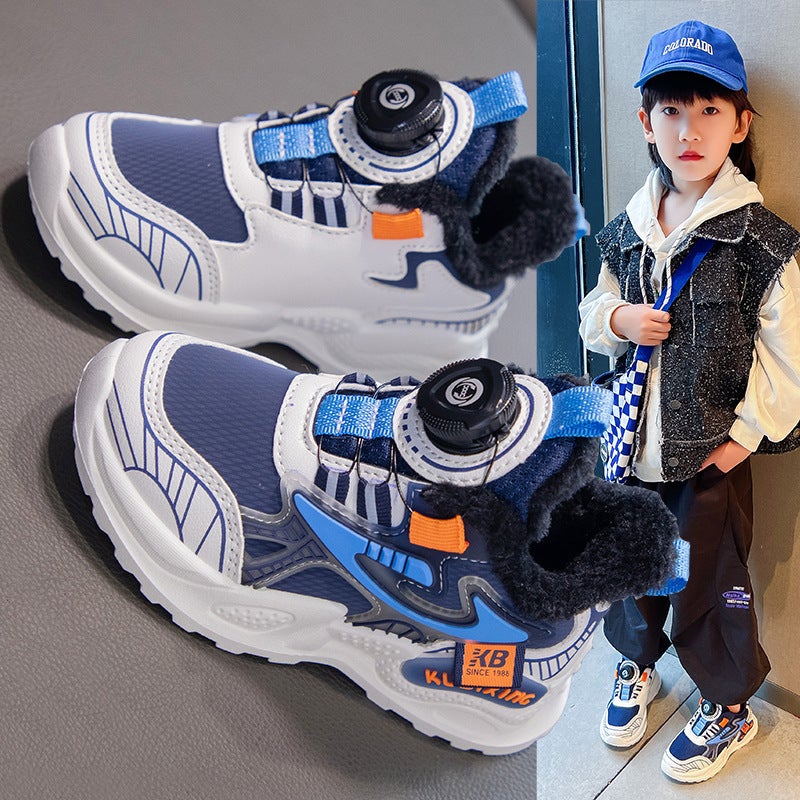 Children'S Velvet Sneakers 2023 Boys' Button Shoes Dad Shoes Girls' Warm Cotton Shoes - Image 5