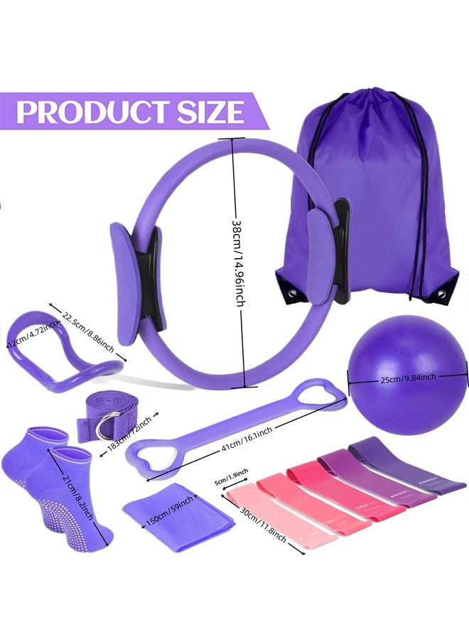 Fanski Pilates Ring Circle Set 13 Pcs Exercise Equipment Accessories for Women Workouts Pilates Ball Stretching Strap Magic Circle Yoga Ring Gym Back Bag Resistance Band Anti Slip Socks - Image 2