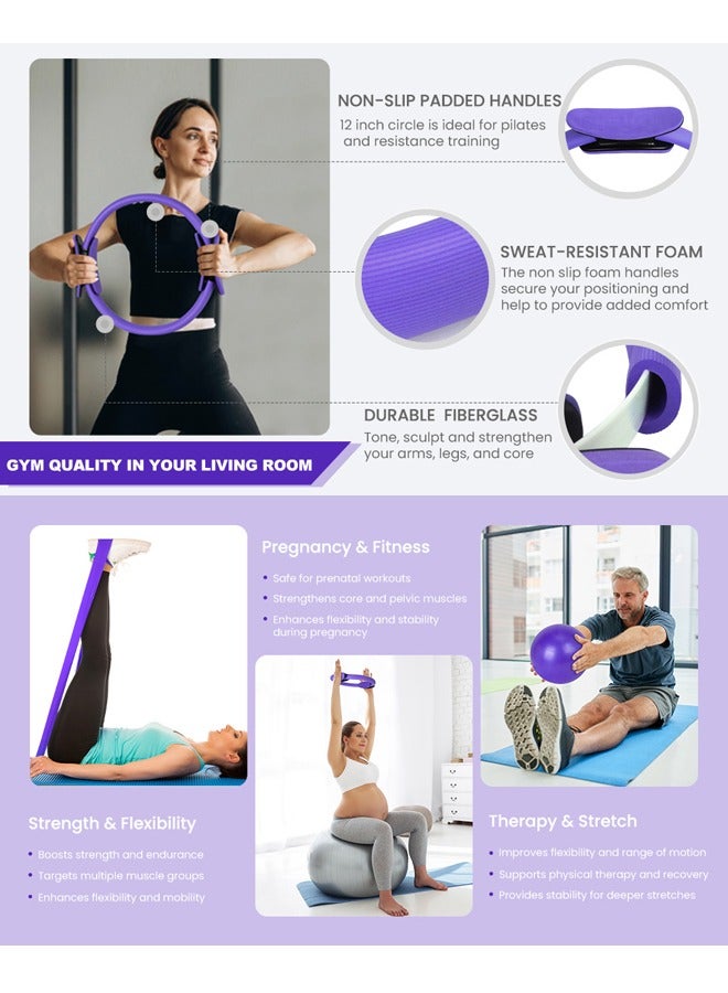 Fanski Pilates Ring Circle Set 13 Pcs Exercise Equipment Accessories for Women Workouts Pilates Ball Stretching Strap Magic Circle Yoga Ring Gym Back Bag Resistance Band Anti Slip Socks - Image 3