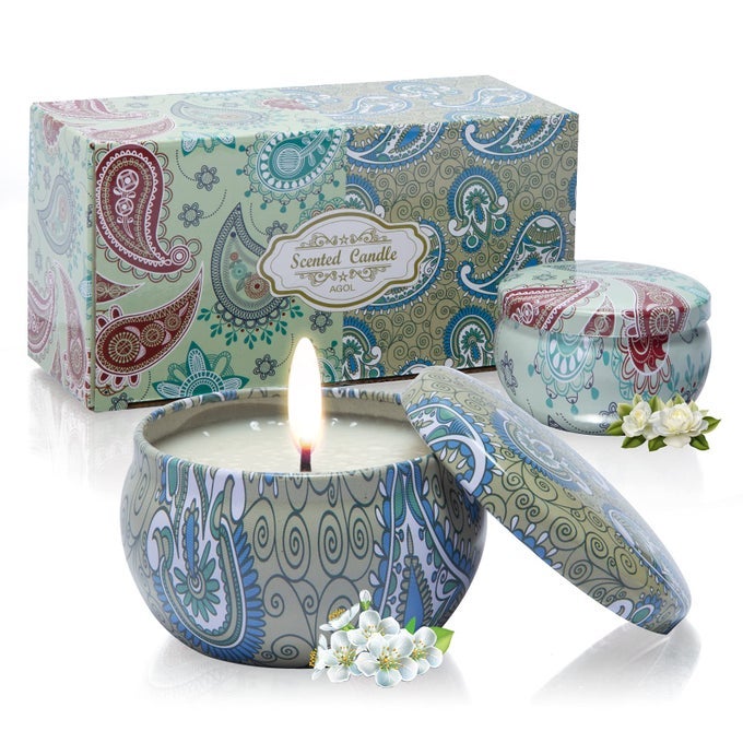 Candles Gifts for Women 2 Pack 25 oz Fresh Gardenia and Jasmine Scented Candles Set for Relaxing Aromatherapy Up to 24 Hours Burning Time Natural Soy Candles Gifts for Christmas
