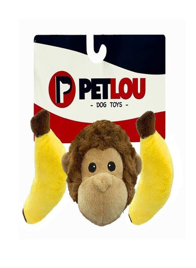 مجموعة كرات Pet Lou EZ Squeaky Squeaky الثلاثية، قرد وموزة، طول 4 بوصات، بني وأصفر، قطيفة، ألعاب ومستلزمات الحيوانات الأليفة