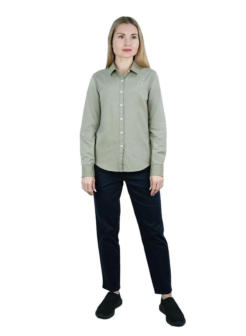 GIORDANO  Women's Cotton Oxford Slim fit Shirt with Lion Embroidery for Women | Best Price UAE