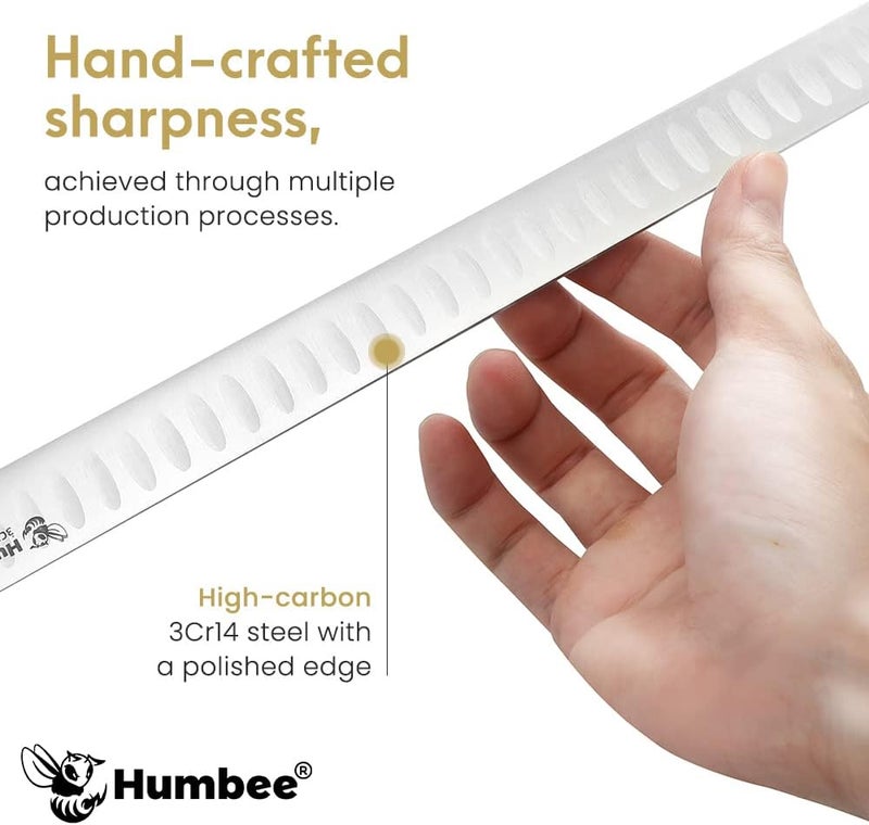 Humbee 10 Inch Carving Knife and 9 Inch Fork Set – Razor Sharp Stainless Steel Blade with Full Tang Grip Handle, Granton Edge for Smoked Brisket, Turkey, BBQ Meat and Roast - Image 3