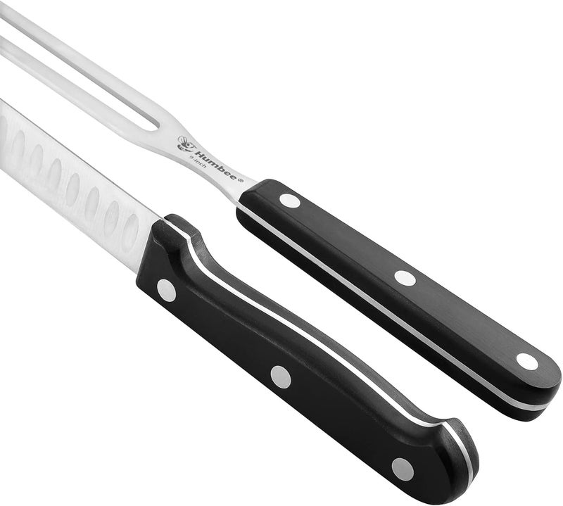 Humbee 10 Inch Carving Knife and 9 Inch Fork Set – Razor Sharp Stainless Steel Blade with Full Tang Grip Handle, Granton Edge for Smoked Brisket, Turkey, BBQ Meat and Roast - Image 2