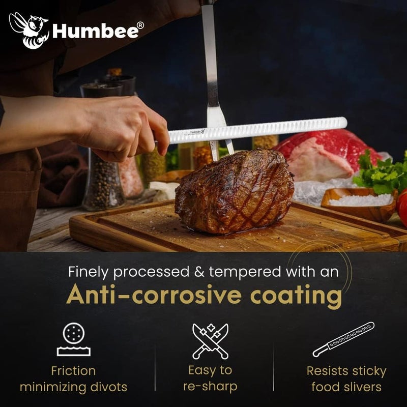 Humbee 10 Inch Carving Knife and 9 Inch Fork Set – Razor Sharp Stainless Steel Blade with Full Tang Grip Handle, Granton Edge for Smoked Brisket, Turkey, BBQ Meat and Roast - Image 5
