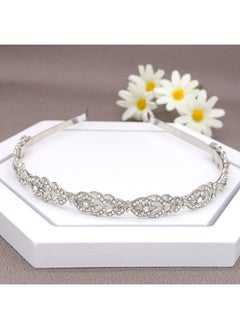 Oriamour Flower Design Rhinestone Crystal Wedding Headband Bridal Headpieces Simple Design Bridal Headband (Silver)  - Image 5