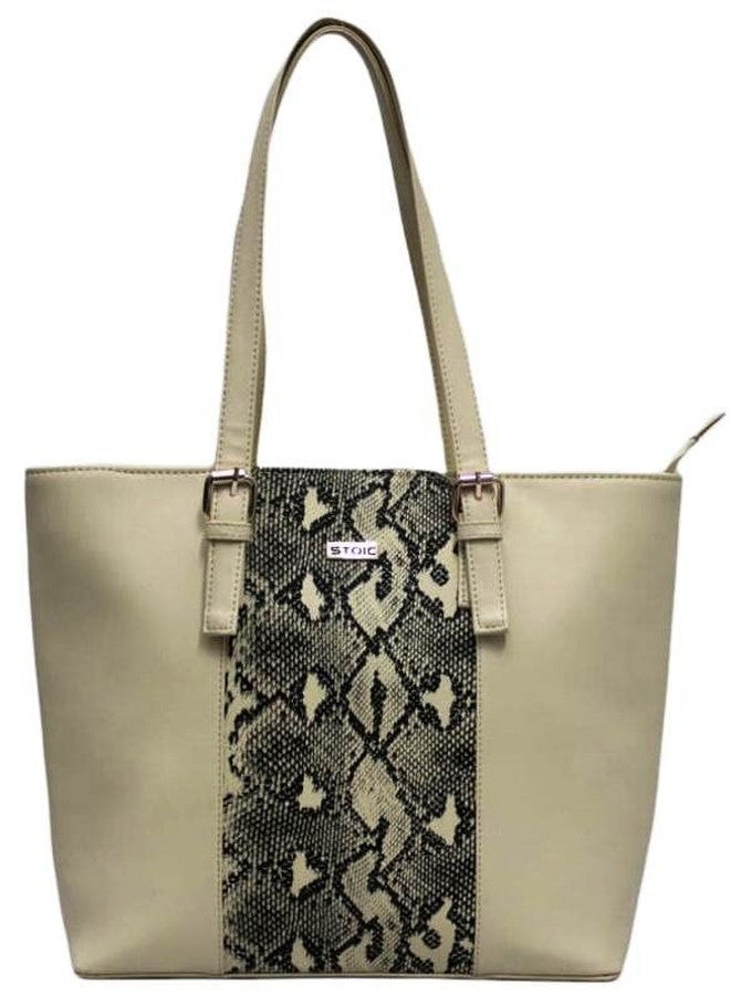 STOIC Snake Print Stylish PU Leather Sling Handbag for women and Girl (CREAM) - Image 1