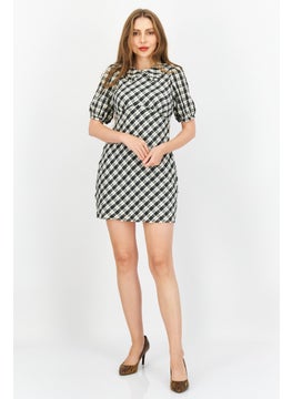 forever new Women Petite Checked Mini Dress, Black  - Image 3