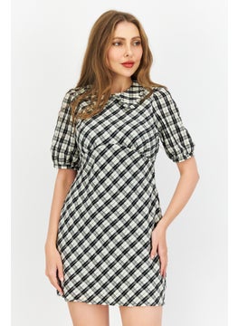 forever new Women Petite Checked Mini Dress, Black  - Image 1