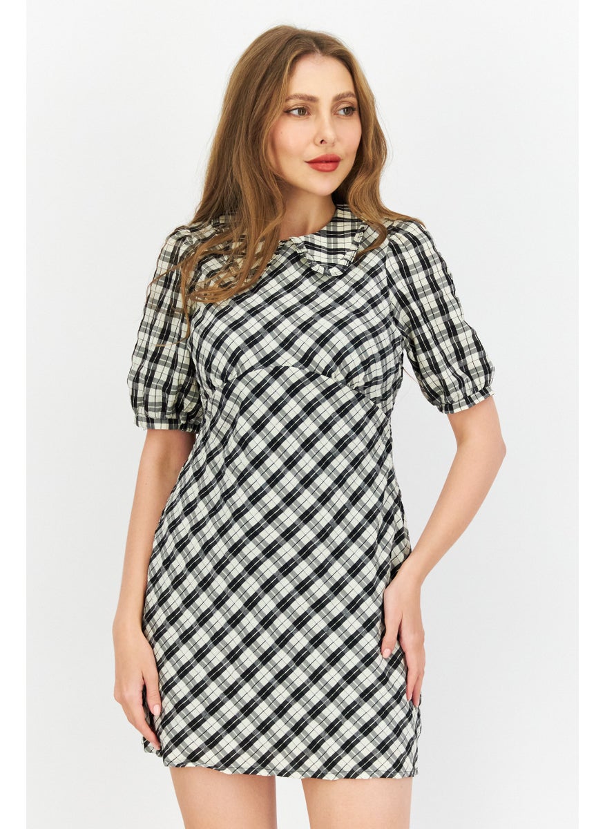 forever new Women Petite Checked Mini Dress, Black  - Image 1