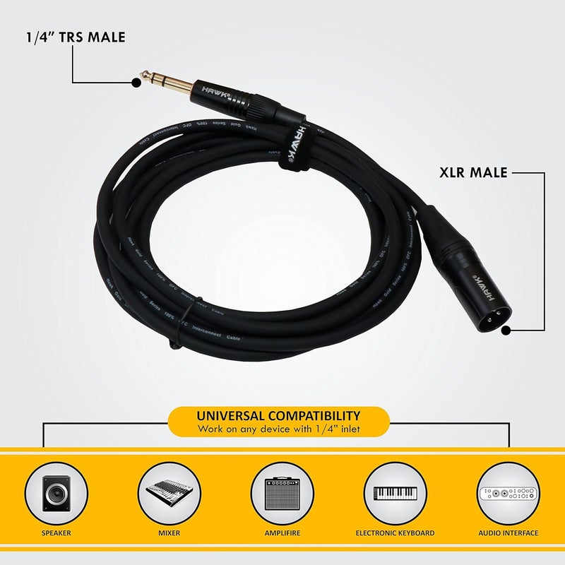 Hawk Proaudio Diginex Sxsg005 Monitor Gold Series 6.35Mm Trs Male To Xlr Male Balanced Interconnect With Audio Cable Tie (Black, 1.5 Meters) - Image 2