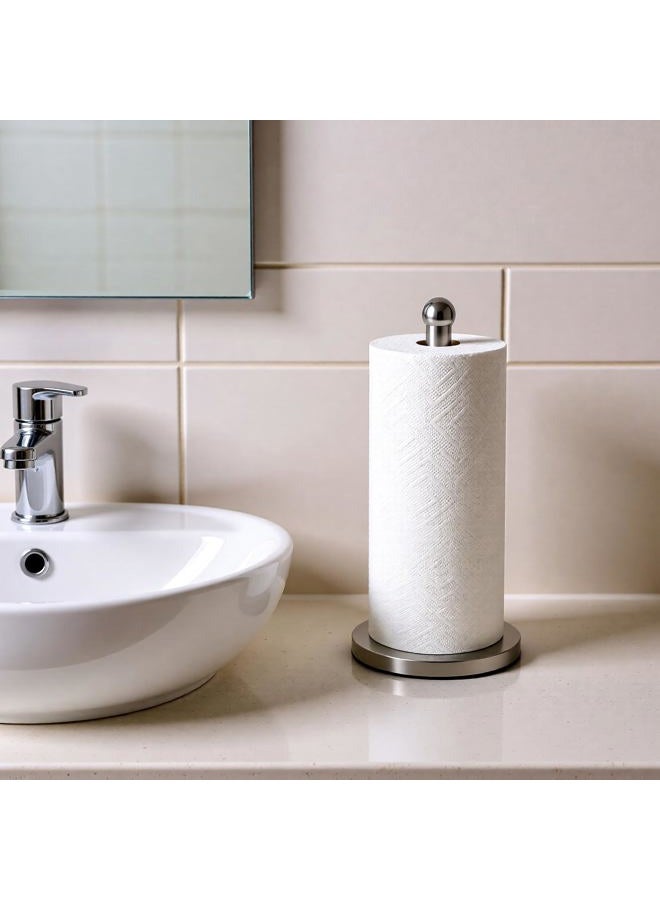 DAWNER Stainless Steel Paper Towel Holder Stand with Base Vertical Design, Easy One- Handed Operation - This Sturdy Weighted Paper Towel Holder Countertop and Holds Paper Towel Rolls, Brushed Nickel - Image 5