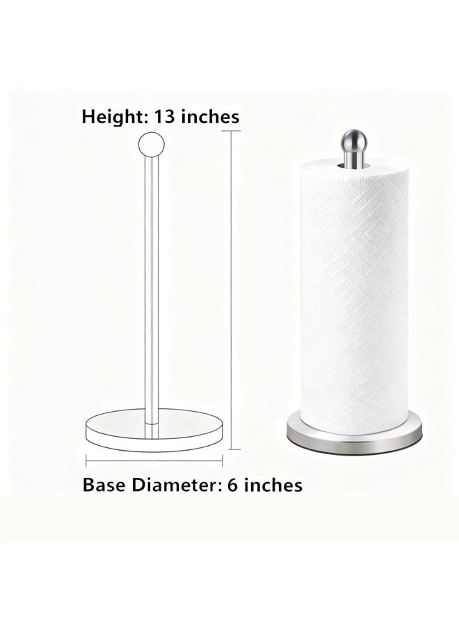 DAWNER Stainless Steel Paper Towel Holder Stand with Base Vertical Design, Easy One- Handed Operation - This Sturdy Weighted Paper Towel Holder Countertop and Holds Paper Towel Rolls, Brushed Nickel - Image 2