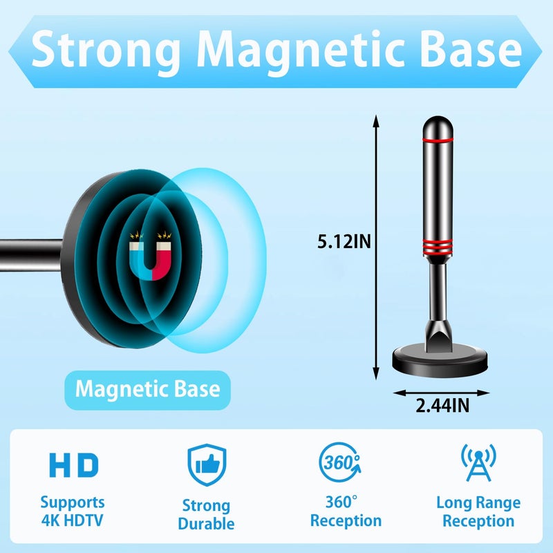 DTVSMARTSHOW Digital TV Antenna for Smart TV Indoor, 2026 HDTV Antenna with Strong Magnetic Base,360Â°&Long Range Reception Indoor Antenna for Local Channels, Easy Setup Antennas Without Cable (5.5 in) - Image 3