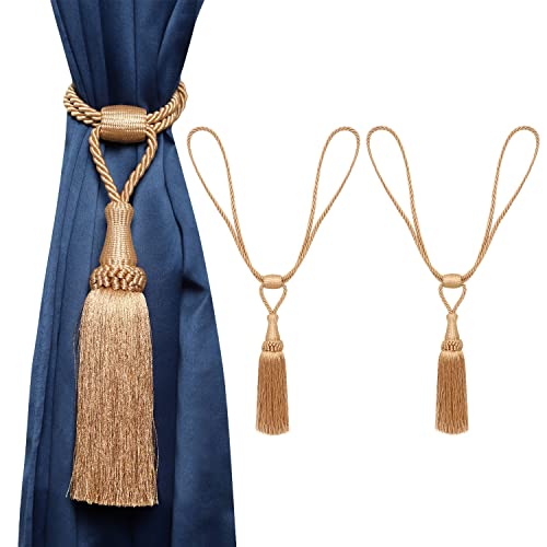 MALOINTEX 2 Pack Curtain Tiebacks Handmade Elegant Curtain Tie Backs Holdbacks with Tassel, Polyester Curtain Tieback for Home Office Hotel Decor - Gold - Image 1