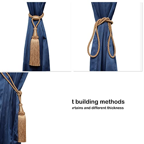 MALOINTEX 2 Pack Curtain Tiebacks Handmade Elegant Curtain Tie Backs Holdbacks with Tassel, Polyester Curtain Tieback for Home Office Hotel Decor - Gold - Image 5