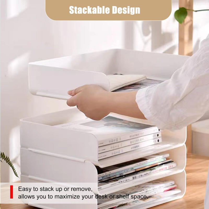 Noger 4 Tier Desk Organizer, Stackable Paper Tray Organizer for Document, Letter, A4 File Paper, Desk Accessories, Notes, Pens (White, 4 Pack) - Image 3