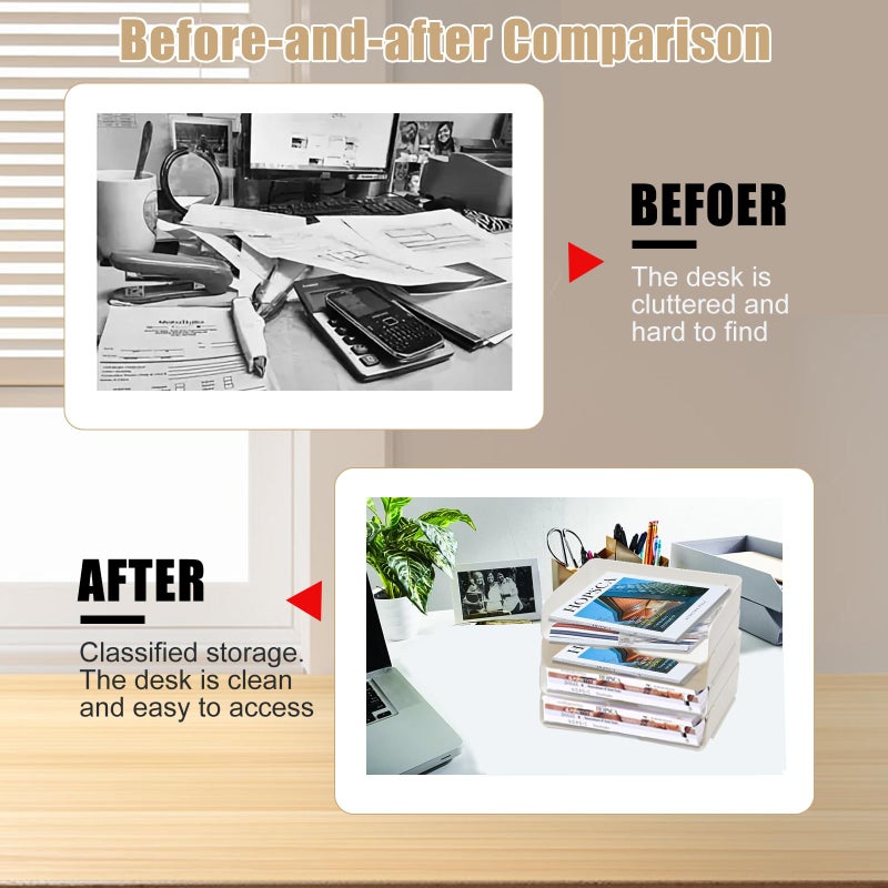Noger 4 Tier Desk Organizer, Stackable Paper Tray Organizer for Document, Letter, A4 File Paper, Desk Accessories, Notes, Pens (White, 4 Pack) - Image 4
