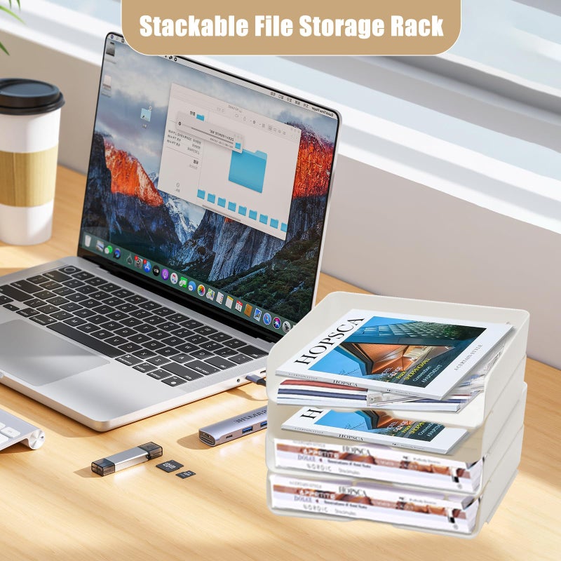 Noger 4 Tier Desk Organizer, Stackable Paper Tray Organizer for Document, Letter, A4 File Paper, Desk Accessories, Notes, Pens (White, 4 Pack) - Image 2