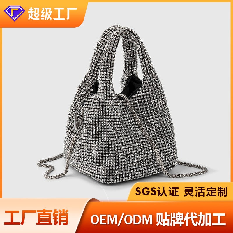 Evening Bag Women'S Bag Fashion Chain Diamond Full Diamond Satchel Shoulder Crossbody Bucket Bag - Image 1