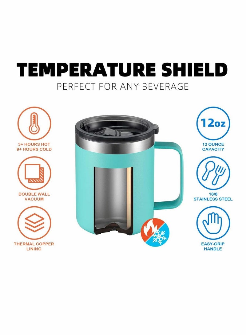 Coffee Mug, 12 Oz Stainless Steel Insulated Mug with Handle, Double Wall Vacuum Travel Tumbler Cup Sliding Lid, for Hot and Cold Drinks Tea (Mint Green)  - Image 2