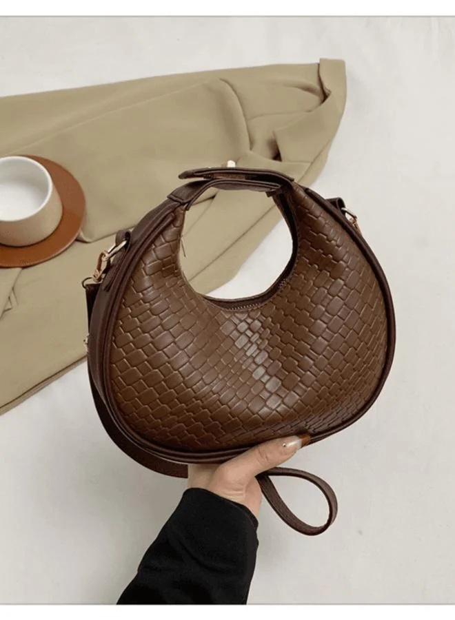 Take Two Coffee Brown Woven Shoulder Bag