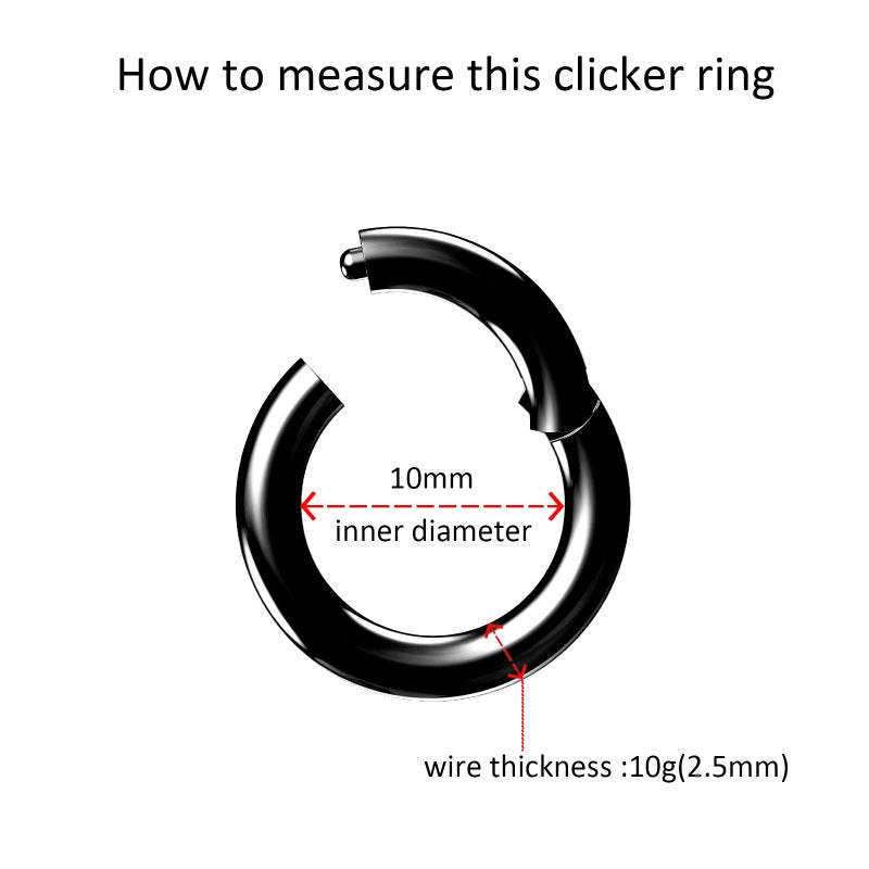 NewkeepsR 10GÃ—10mm Black Large Gauge Prince Albert 316L Surgical Steel Septum Hinged Clicker Segment Orbital Conch Rings - Image 2