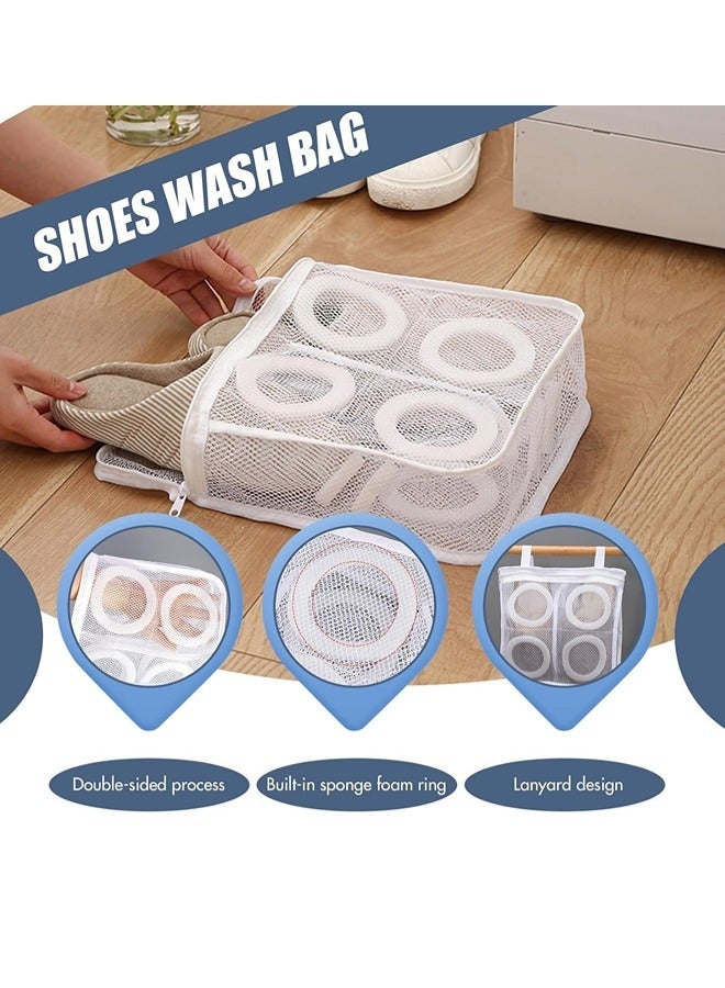 3 قطع من أكياس غسيل الأحذية، سعة كبيرة وقابلة للحمل، حقيبة شبكية قابلة للغسل والتجفيف، أكياس غسيل أحذية شبكية قابلة لإعادة الاستخدام، حقيبة غسيل للعناية بالأحذية في الغسالة، مع حلقة إسفنجية للحماية - Image 5