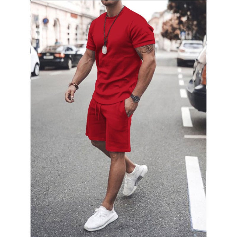 2023 Summer Men'S T-Shirt Set Solid Color 3D Digital Printing Round Neck Short Sleeve T-Shirt Fashion Casual - Image 1