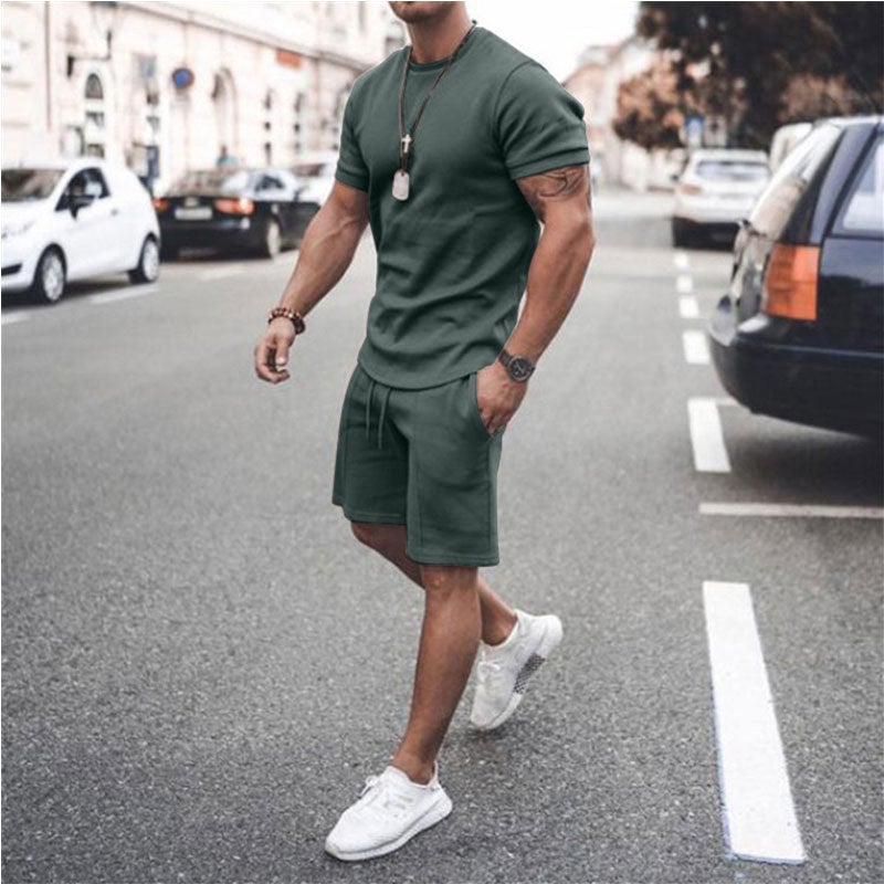 2023 Summer Men'S T-Shirt Set Solid Color 3D Digital Printing Round Neck Short Sleeve T-Shirt Fashion Casual - Image 2