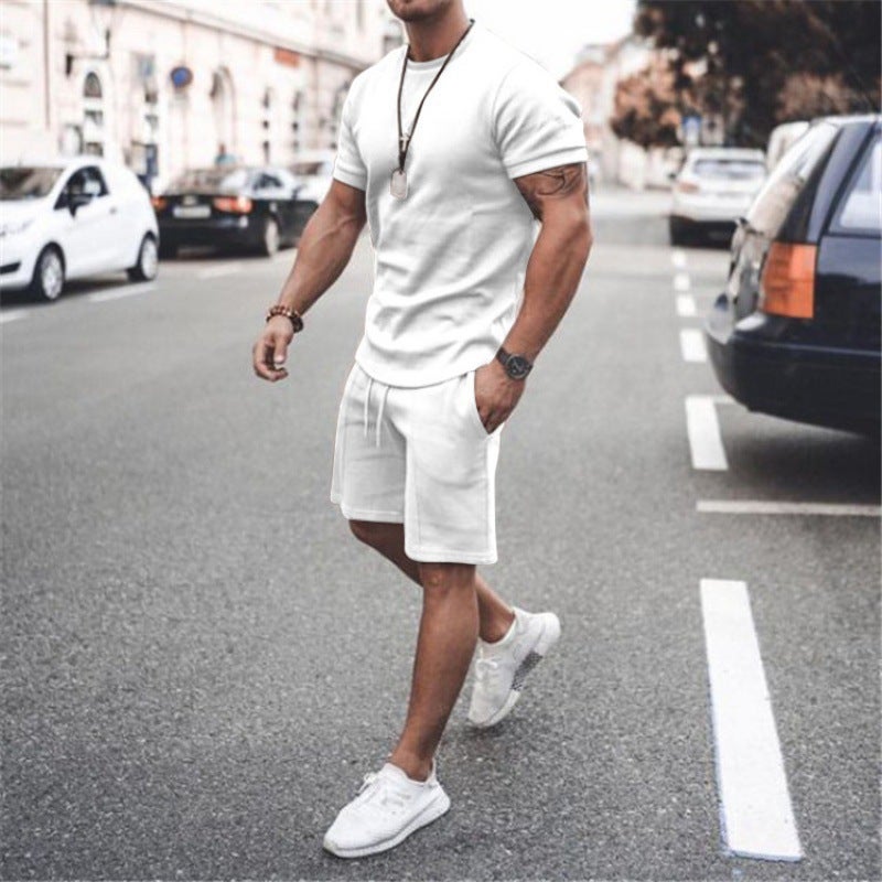 2023 Summer Men'S T-Shirt Set Solid Color 3D Digital Printing Round Neck Short Sleeve T-Shirt Fashion Casual - Image 3