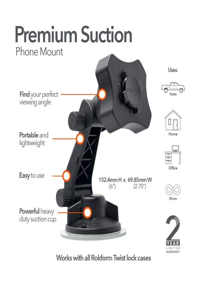 Rokform - Adjustable Windshield Phone Mount Secured by Strong Suction Cup Base, 210 Degrees of Tilt and 360 Degree of Rotation Phone Holder Compatible with ALL Rokform Twist Lock Cases - Image 2